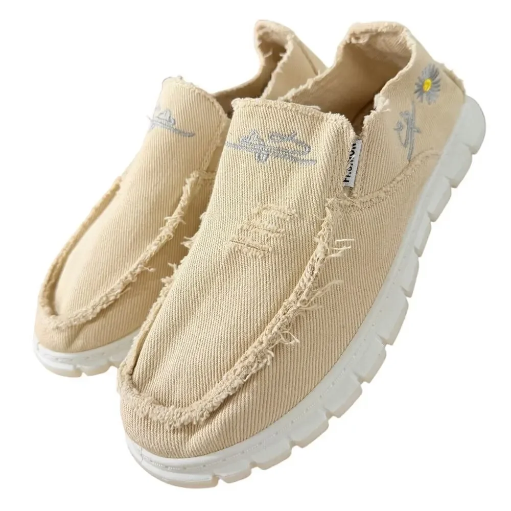 NEW Women's Distressed Canvas Slip-On Loafers Tan (Size E 40 / US 9)